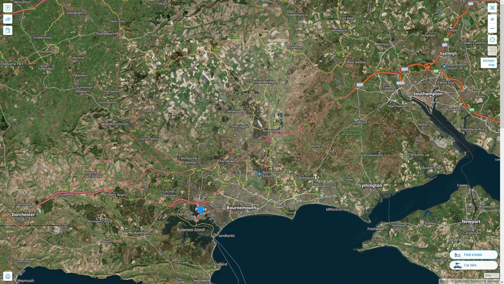 Poole Royaume Uni Autoroute et carte routiere avec vue satellite